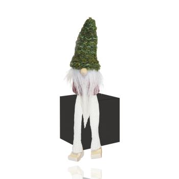 DEKOR PLSTENÉ FÚZY S VISIACIMI NOHAMI, PLETENÁ ZELENÁ ČIAPKA V ČERVENÝCH ŠATÁCH S BIELYMI FÚZMI