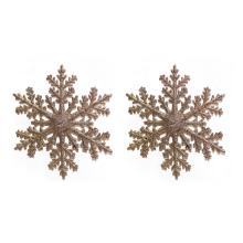 SADA ZÁVESNÝCH VIANOČNÝCH DEKORÁCIÍ SNEHOVÝCH VLOČIEK, 2 KUSY, RUŽOVO ZLATÝ LESK