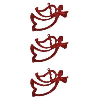 VIANOČNÁ DEKORÁCIA ANJEL SO ZÁVESOM, 3 KUSY, PRIESVITNÁ, ČERVENÁ