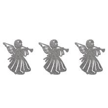 SADA ZÁVESNÝCH VIANOČNÝCH OZDÔB ANJELA, 3 KUSY, S TRÚBKOU, STRIEBORNÁ