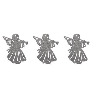 SADA ZÁVESNÝCH VIANOČNÝCH OZDÔB ANJELA, 3 KUSY, S TRÚBKOU, STRIEBORNÁ