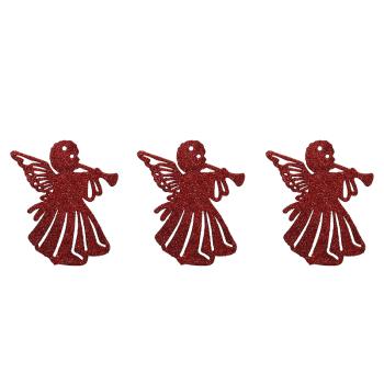 SADA VIANOČNÝCH OZDÔB ANJELA, 3 KUSY, S TRÚBKOU, ČERVENÁ