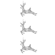 SADA ZÁVESNÝCH VIANOČNÝCH OZDÔB SKÁKAJÚCICH JELEŇOV, 3 KUSY, STRIEBORNÁ