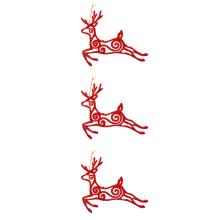 VIANOČNÁ OZDOBA SO ZÁVESNÝM JELEŇOM, 3 KUSY, ČERVENÁ