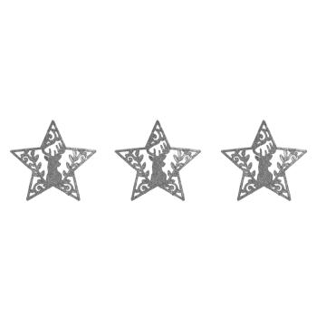 SADA VIANOČNÝCH OZDÔB HVIEZDA SO ZÁVESOM, 3 KUSY, VZOR SOB, STRIEBORNÁ