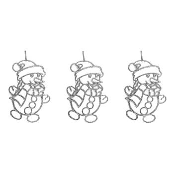 SADA ZÁVESNÝCH VIANOČNÝCH OZDÔB SNEHULIAKOV, 3 KUSY, PRIESVITNÁ, STRIEBORNÁ