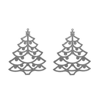 SADA ZÁVESNÝCH VIANOČNÝCH OZDÔB BOROVICA, 2 KUSY, PRIESVITNÁ, STRIEBORNÁ