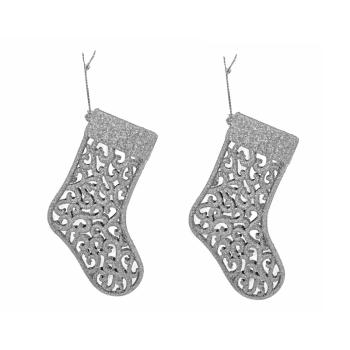 SADA ZÁVESNÝCH VIANOČNÝCH DEKORÁCIÍ, 2 KUSY, STRIEBORNÝ LESK