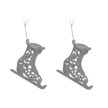 SADA ZÁVESNÝCH VIANOČNÝCH OZDÔB KORČULE, 2 KUSY, STRIEBORNÝ LESK