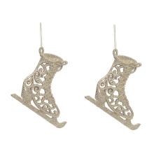 SADA ZÁVESNÝCH VIANOČNÝCH OZDÔB KORČULE, 2 KUSY, ZLATÝ LESK