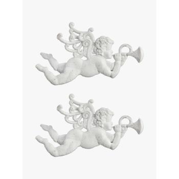 VIANOČNÁ DEKORÁCIA ANJEL SO ZÁVESOM, 2 KUSY, S TRÚBKOU, BIELA