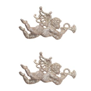 VIANOČNÁ DEKORÁCIA ANJEL SO ZÁVESOM, 2 KUSY, S TRÚBKOU, ZLATÁ