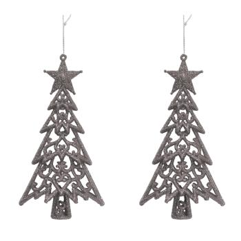 SADA ZÁVESNÝCH VIANOČNÝCH OZDÔB NA BOROVICU, 2 KUSY, S HVIEZDOU, STRIEBORNÁ