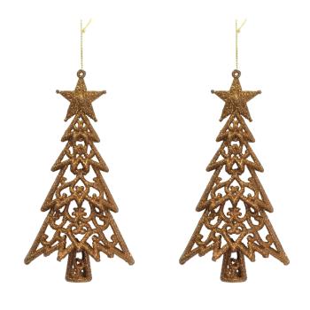 SADA ZÁVESNÝCH VIANOČNÝCH OZDÔB BOROVICA, 2 KUSY, S HVIEZDOU, RUŽOVÉ ZLATO