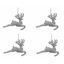 SADA VIANOČNÝCH OZDÔB SOBOV SO ZÁVESOM, 4 KUSY, STRIEBORNÁ