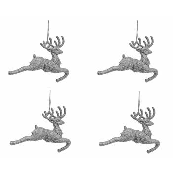 SADA VIANOČNÝCH OZDÔB SOBOV SO ZÁVESOM, 4 KUSY, STRIEBORNÁ
