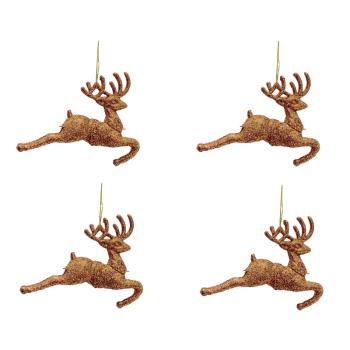 SADA VIANOČNÝCH OZDÔB SOBOV SO ZÁVESOM, 4 KUSY, RUŽOVÉ ZLATO