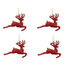SADA VIANOČNÝCH OZDÔB SOBOV SO ZÁVESOM, 4 KUSY, ČERVENÁ