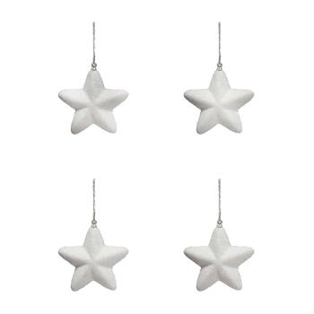 SADA VIANOČNÝCH OZDÔB S HVIEZDIČKOU NA ZAVESENIE, 6 KUSOV, 3D, BIELA