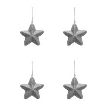 SADA VIANOČNÝCH OZDÔB HVIEZDA SO ZÁVESOM, 4 KUSY, 3D, STRIEBORNÁ