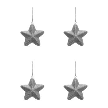 SADA VIANOČNÝCH OZDÔB HVIEZDA SO ZÁVESOM, 4 KUSY, 3D, STRIEBORNÁ