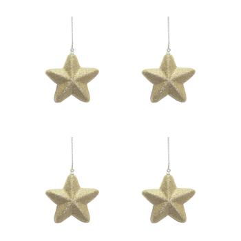 SADA VIANOČNÝCH OZDÔB HVIEZDA SO ZÁVESOM, 4 KUSY, 3D, ZLATÁ
