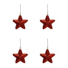 SADA VIANOČNÝCH OZDÔB S HVIEZDIČKAMI, 4 KUSY, 3D, ČERVENÁ