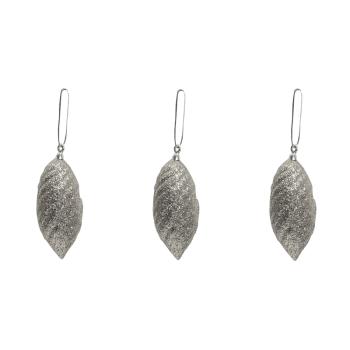 SADA ZÁVESNÝCH VIANOČNÝCH OZDÔB, 3 KUSY, REBROVANÝ VZOR, STRIEBORNÁ