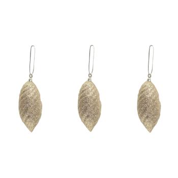 SADA ZÁVESNÝCH VIANOČNÝCH OZDÔB, 3 KUSY, REBROVANÝ VZOR, ZLATÁ