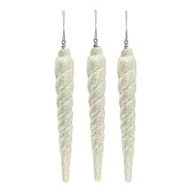 SADA ZÁVESNÝCH VIANOČNÝCH DEKORÁCIÍ, 3 KUSY, BIELE TRBLIETKY