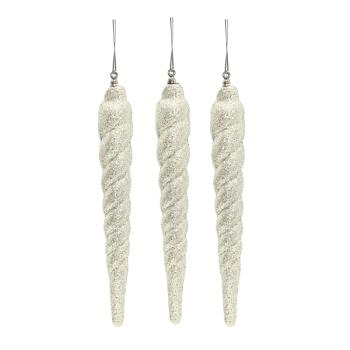 SADA ZÁVESNÝCH VIANOČNÝCH DEKORÁCIÍ, 3 KUSY, BIELE TRBLIETKY