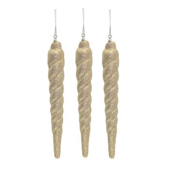 SADA ZÁVESNÝCH VIANOČNÝCH DEKORÁCIÍ, 3 KUSY, ZLATÝ LESK