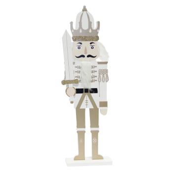 DEKOR DREVENÝ LUSKÁČIK KRÁĽ S MEČOM, BIELO-ZLATO-STRIEBORNÝ