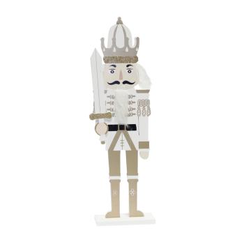 DEKOR DREVENÝ LUSKÁČIK KRÁĽ S MEČOM, BIELO-ZLATO-STRIEBORNÝ