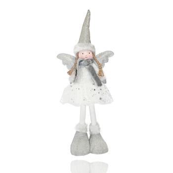 TEXTILNÝ DEKOR ANJEL, STOJACI, STRIEBORNO-BIELY