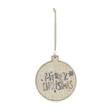 DEKOR DREVENÁ ZÁVESNÁ OZDOBA GUĽA S NÁPISOM "MERRY CHRISTMAS", PRÍRODNÁ