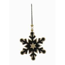 DEKOR DREVENÁ ZÁVESNÁ OZDOBA SNEHOVÁ VLOČKA, ČIERNO-ZLATÁ