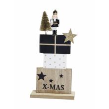 DEKORATÍVNE DREVENÉ DARČEKY S BOROVICOU A LUSKÁČIKOM, PRÍRODNO-ČIERNO-BIELE