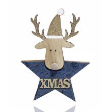 DEKOR DREVENÁ HVIEZDA SO SOBOM, NÁPIS "CHRISTMAS", MODRÁ