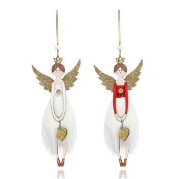 DEKOR DREVENÝ ZÁVESNÝ ANJEL, ČERVENO-BIELY