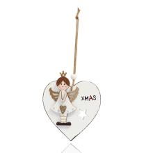 DEKOR DREVENÁ ZÁVESNÁ OZDOBA SRDCE S ANJELOM, ZLATÁ