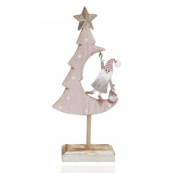 DEKORATÍVNA DREVENÁ BOROVICA SO SANTA CLAUSOM, STOJACA, RUŽOVÁ