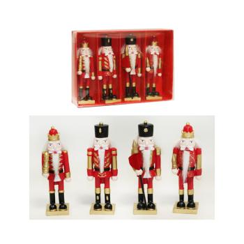 DEKOR POLYRESINOVÝ LUSKÁČIK NA ORECHY V DARČEKOVEJ KRABIČKE, 4 KUSY, ČERVENÝ