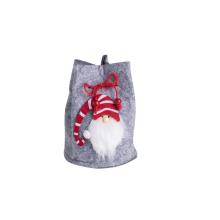 DEKORAČNÝ PLSTENÝ KUFRÍK S HLAVOU SANTA CLAUSA, SIVOČERVENÝ