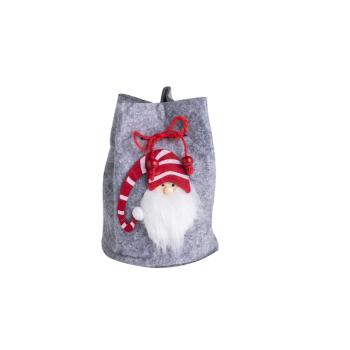 DEKORAČNÝ PLSTENÝ KUFRÍK S HLAVOU SANTA CLAUSA, SIVOČERVENÝ