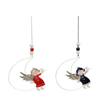 DEKOR KOVOVÝ ZÁVESNÝ ORNAMENT NA MESIACI ANJEL, ČERVENÝ ALEBO ČIERNY