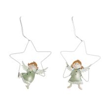 DEKOR KOVOVÁ ZÁVESNÁ HVIEZDA S ANJELOM, TYRKYSOVÁ