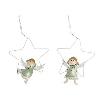DEKOR KOVOVÁ ZÁVESNÁ HVIEZDA S ANJELOM, TYRKYSOVÁ