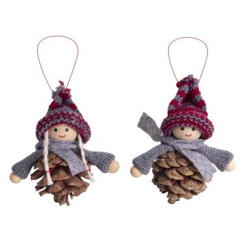 ZÁVESNÁ DEKORÁCIA CHLAPEC ALEBO DIEVČA, ŠIŠKOVÝ KORPUS, BORDOVO-SIVÁ