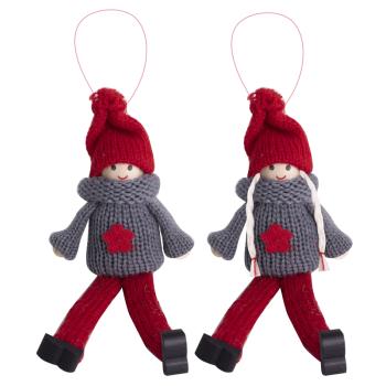 DEKORATÍVNY ZÁVESNÝ PLSTENÝ CHLAPEC ALEBO DIEVČA, ZÁVESNÉ NOŽIČKY, SIVO-ČERVENÝ